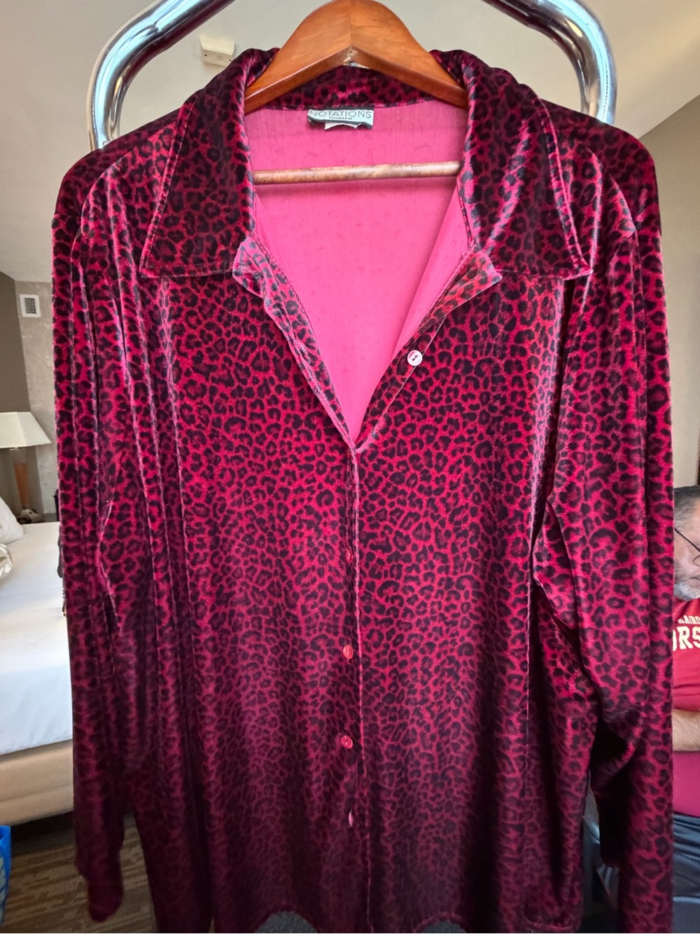 Notations Woman 3X Red Black Leopard Print Button Front Top Made in USA